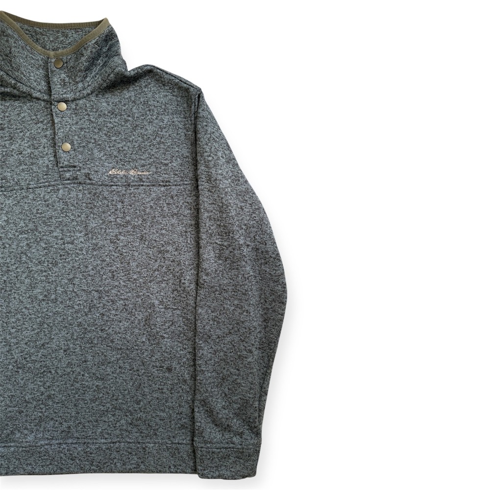 Eddie Bauer Sweater Mock Neck Mens L Blue Marled Fleece Quarter Snap Pullover - Picture 2 of 8